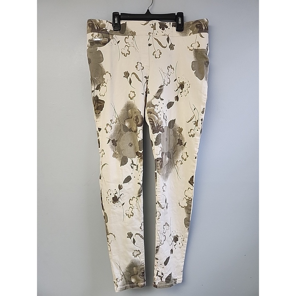 Coco + Carmen Pull On Pants Women's Size Large White W Gray Green Floral